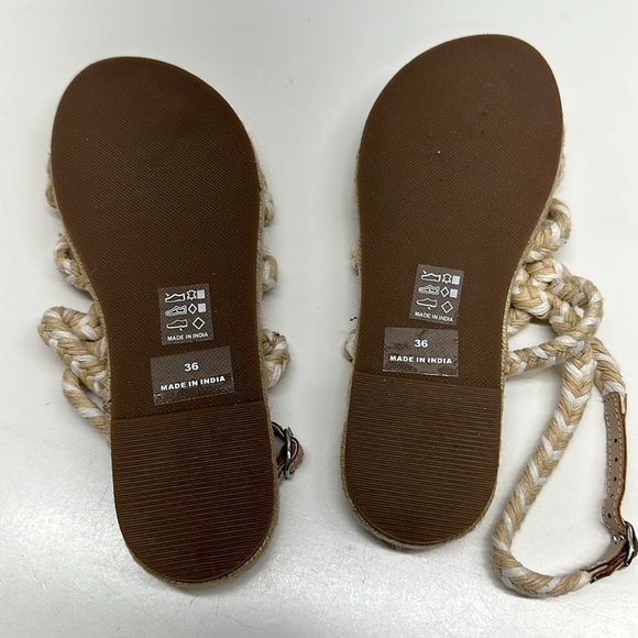 Manebi Yucatan Jute Rope Braided Espadrille Flat Sandals Shoes Tan White Size 36 - Picture 8 of 10